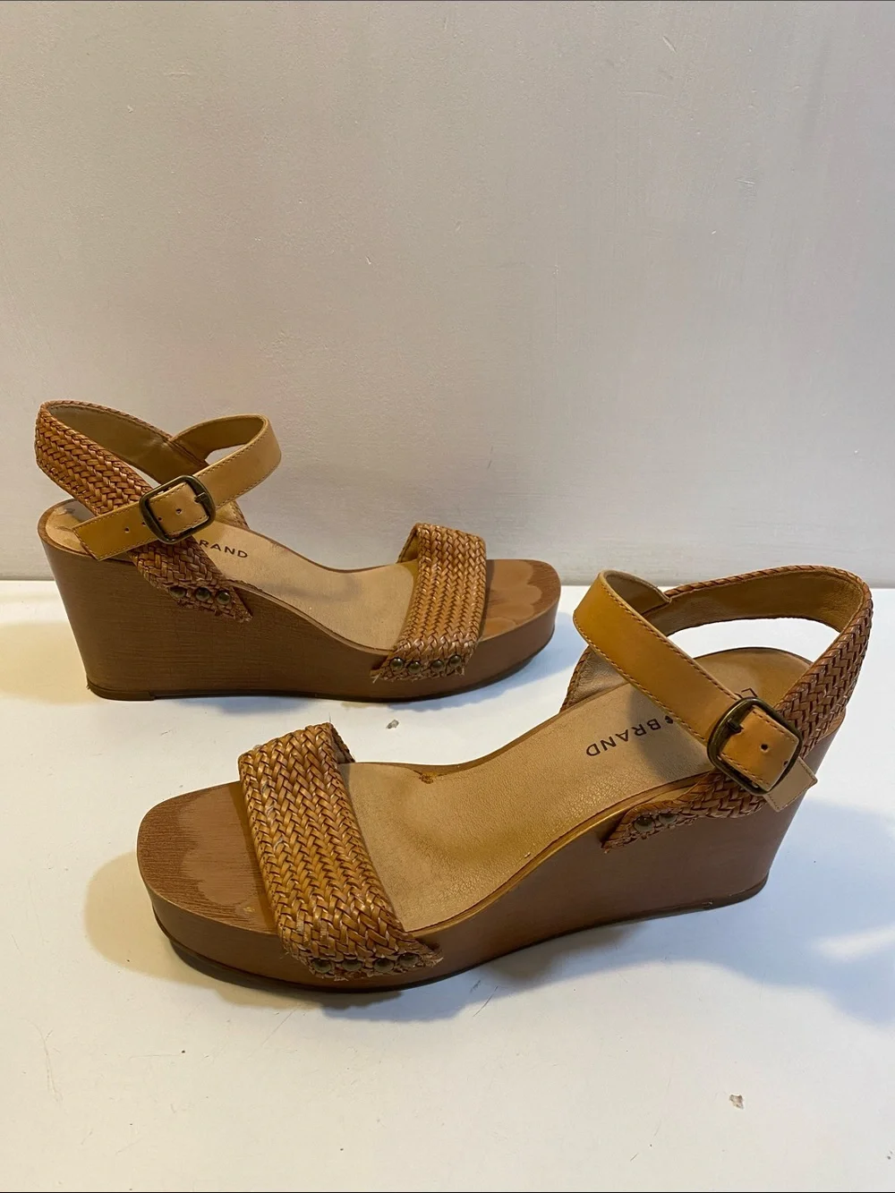 LUCKY BRAND LP ZYLER Platform Wedge Sandals - Tan Braided Strap Sz 8.5